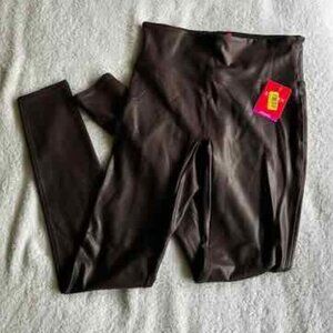 Spanx Faux Leather Leggings Large Burgundy NWT